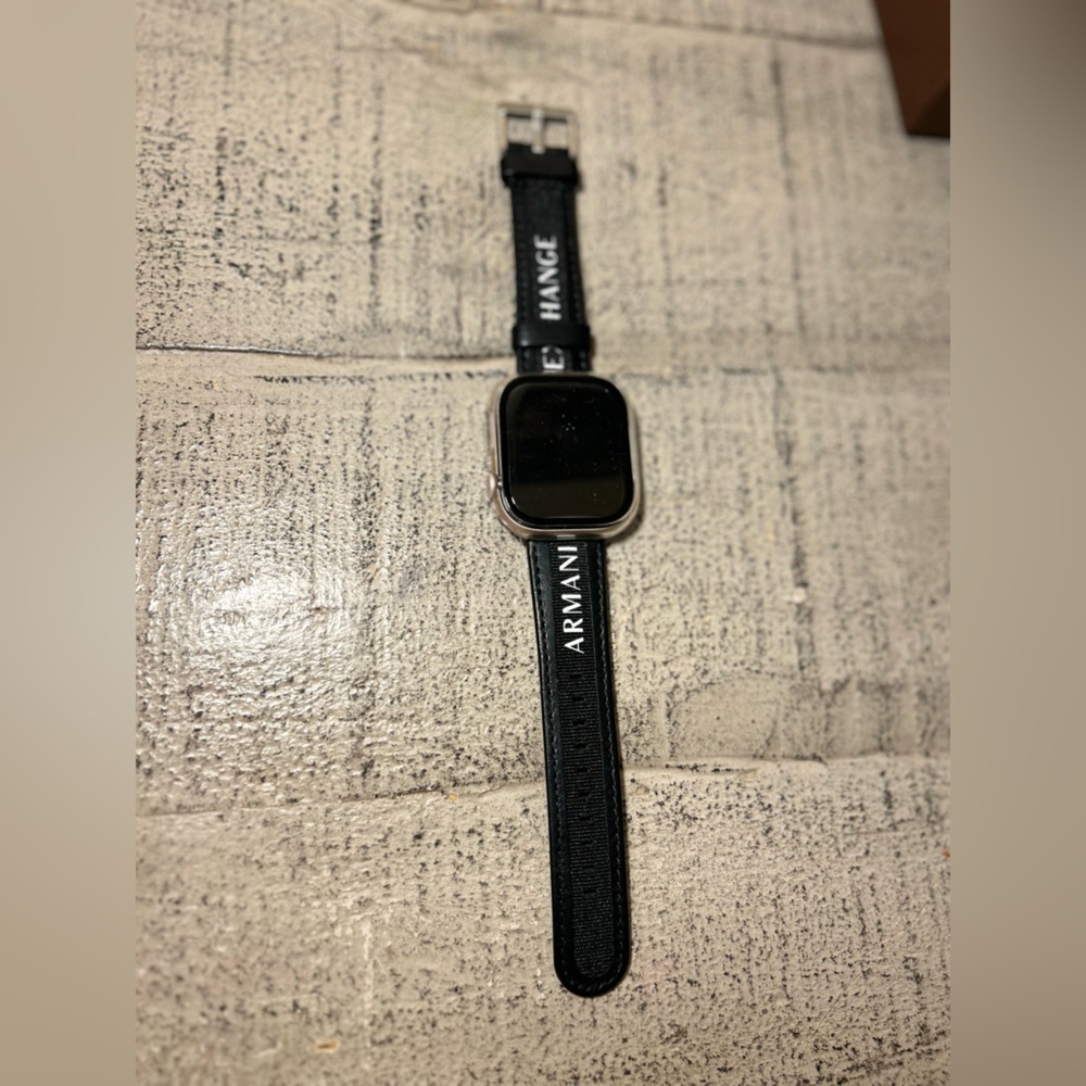 Giorgio Armani Black Leather Watch Strap with White Logo NWOT 38-40mm